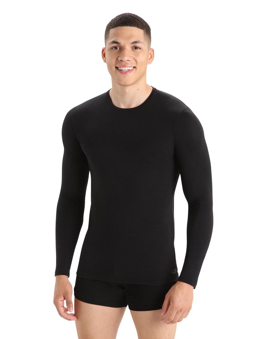 Men\'s Icebreaker Merino Anatomica Long Sleeve Crewe T-Shirt Underwear Black | CA 1655NWYB